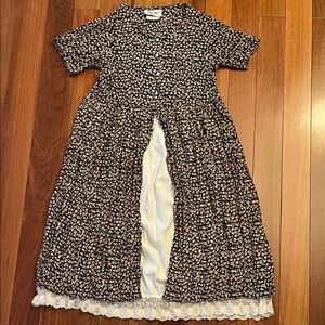 Byer California Black Dress with Pink/Red Floral Design